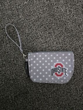 Ohio State Buckeyes Wristlet Logo Brands Gray Polka Dot Stadium Approved NWOT